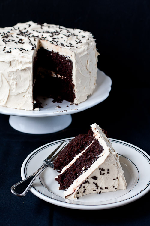 chocolate cake with peanut butter buttercream frosting | the merry gourmet